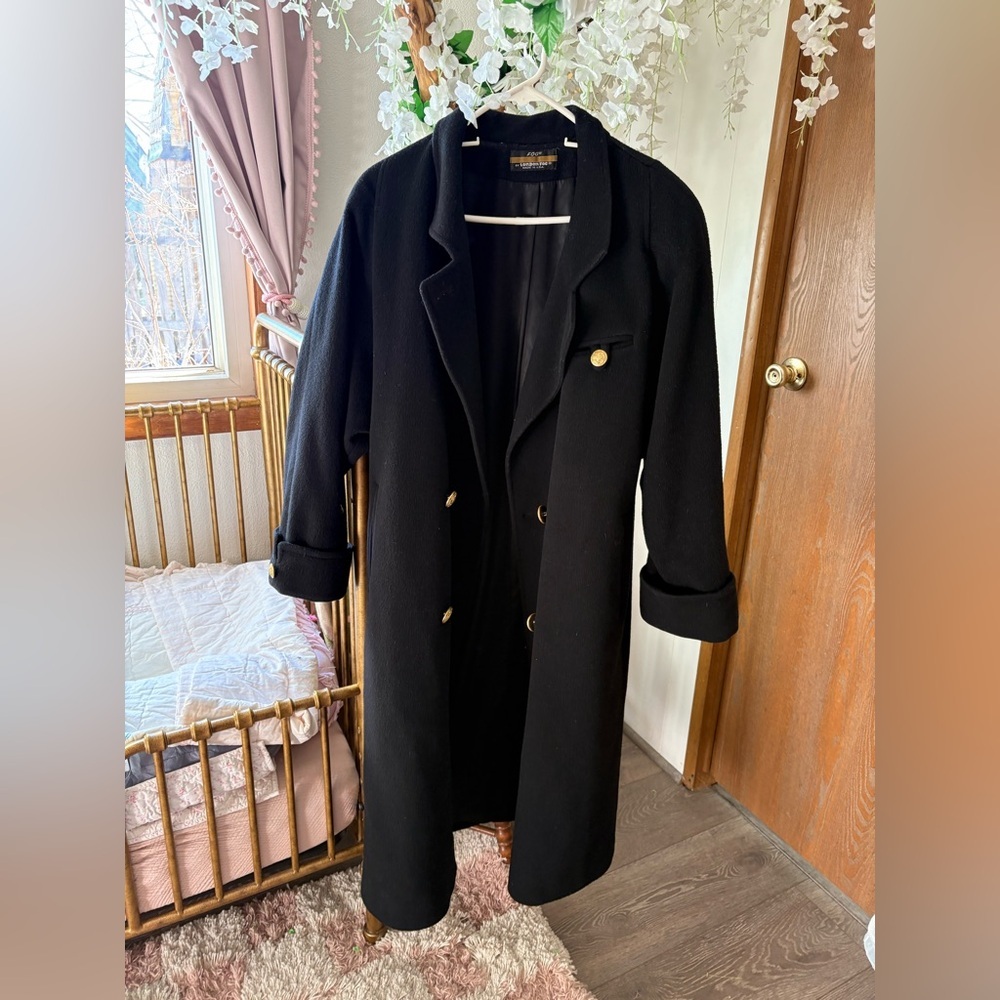 London Fog Black Trench Coat with Gold Buttons